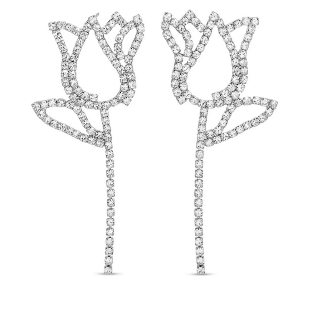 Elegant Silver Floral Earrings M448
